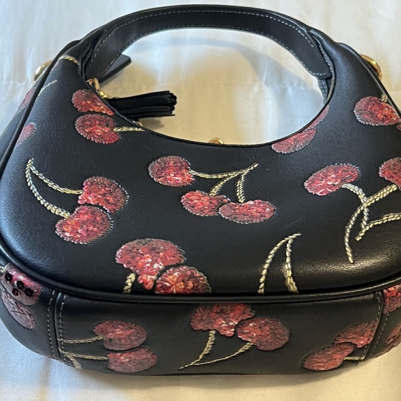 Coach Black Leather Shoulder Bag with Cherry Sequin Embroidery - Picture 5 of 6